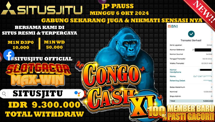 SITUSJITU id : SW9***** JACKPOT Congo Cash XI Rp.9.300.000 ,- LUNAS