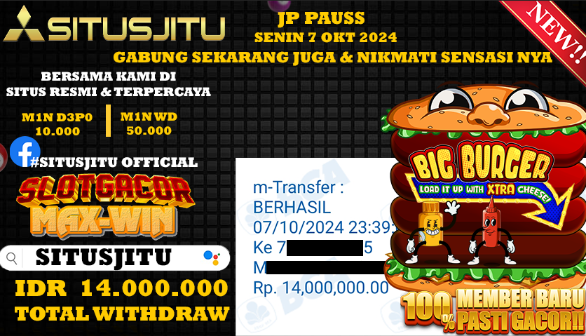 SITUSJITU id : SW10***** JACKPOT Big Burger Rp.14.000.000 ,- LUNAS