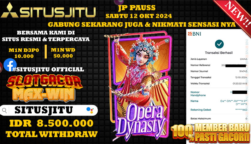 SITUSJITU id : S13***** JACKPOT Opera Dynasty Rp.8.500.000 ,- LUNAS