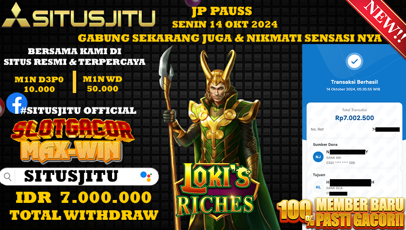 SITUSJITU id : S15***** JACKPOT Loki's Riches Rp.7.000.000 ,- LUNAS