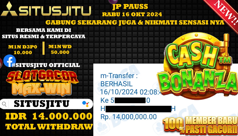SITUSJITU id : S15***** JACKPOT Cash Bonanza Rp.14.000.000 ,- LUNAS