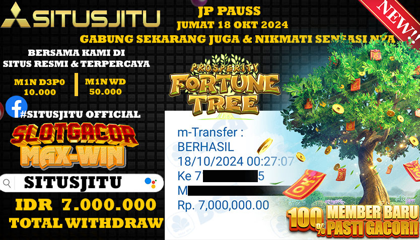 SITUSJITU id : S17***** JACKPOT Fortune Tree Rp.7.000.000 ,- LUNAS
