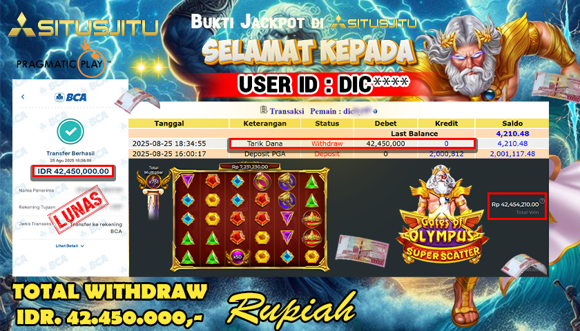 SITUSJITU id :  DIC**** JACKPOT SLOT DI GATES OF OLYMPUS SUPER SCATTER Rp.42.450.000 ,- LUNAS