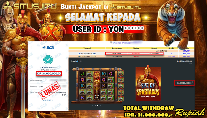 SITUSJITU id :  YON***** JACKPOT SLOT DI EYE OF SPARACUS PRAGMATIC PLAY Rp.31.000.000 ,- LUNAS