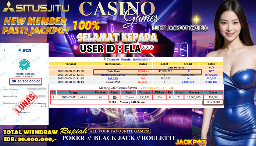 SITUSJITU id :  FLA**** JACKPOT LIVEGAMES 24D SPIN Rp.30.900.000 ,- LUNAS
