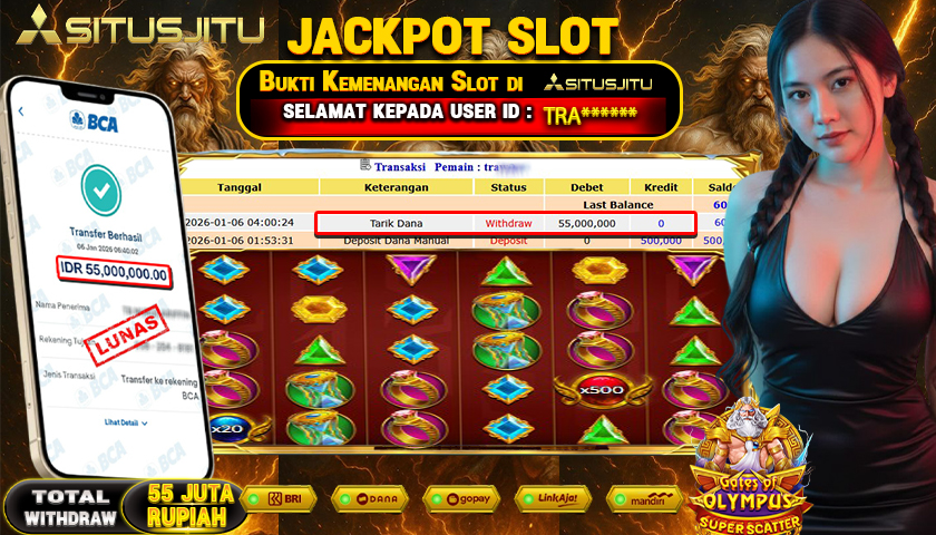 SITUSJITU  id : TRA***** JACKPOT SLOT GATES OF OLYMPUS SUPER SCATTER PRAGMATIC PLAY Rp.55.000.000,- LUNAS