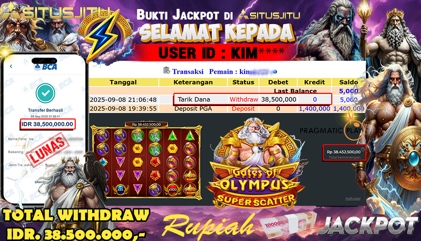 SITUSJITU  id : KIM*** MENANG BESAR DI SLOT GATES OF OLYMPUS SUPER SCATTER DENGAN TOTAL WITHDRAW Rp.38.500.000 ,- LUNAS