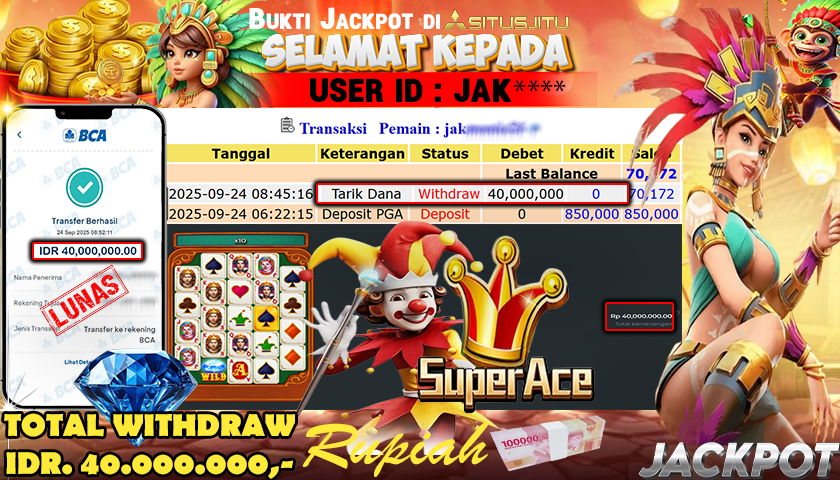 SITUSJITU  id : JAK**** JACKPOT SLOT FORTUNE ACE SUPER SCATTER PRAGMATIC  PLAY Rp. 40.000.000 ,- LUNAS