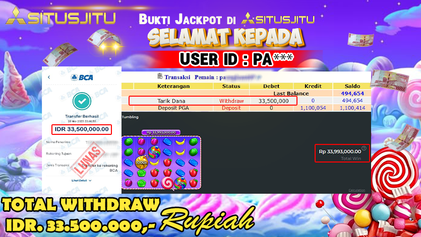 SITUSJITU  id : PA*** MENANG BESAR DI SLOT SWEET BONANZA 1000 PRAGMATIC PLAY DENGAN TOTAL WITHDRAW Rp.33.500.000 ,- LUNAS