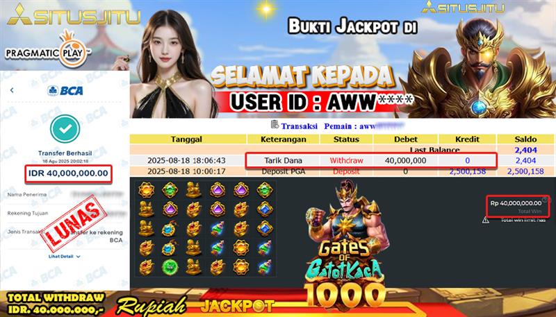 SITUSJITU id : AWW**** JACKPOT MENANG BESAR DI GATES OF GATOT KACA 1000 PRAGMATIC PLAY Rp.40.000.000 ,- LUNAS