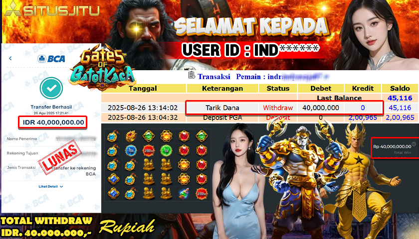 SITUSJITU id :  IND***** JACKPOT SLOT DI GATES OF GATOT KACA 1000 Rp.40.000.000 ,- LUNAS