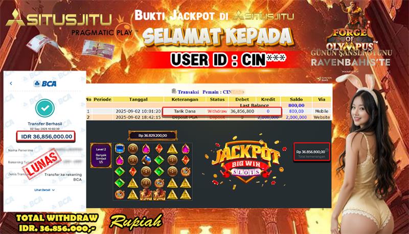 SITUSJITU id :  CIN*** JACKPOT SLOT DI FORGE OF OLYMPUS Rp.36.856.000 ,- LUNAS