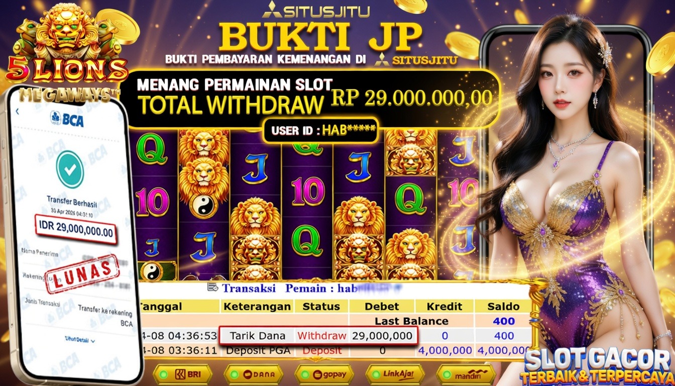 SITUSJITU id : HAB***** JACKPOT SLOT 5 Lions Megaways Scatter Pragmatic Play TOTAL WITHDRAW  Rp.29.000.000 ,- LUNAS