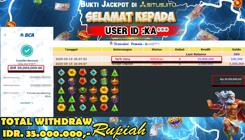 SITUSJITU id : KA*** JACKPOT SLOT GATES OF OLYMPUS 1000 Rp.35.000.000 ,- LUNAS