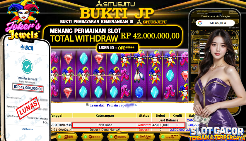 SITUSJITU  id : OPE******* JACKPOT SLOT JOKER'S JEWELS PRAGMATIC PLAY Rp.42.000.000,- LUNAS