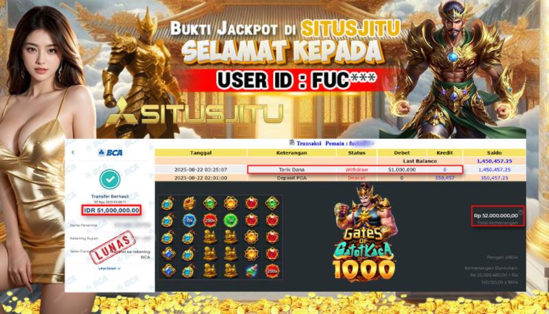 SITUSJITU id :  FUC****** JACKPOT SLOT DI GATES OF GATOT KACA 1000 Rp.51.000.000 ,- LUNAS