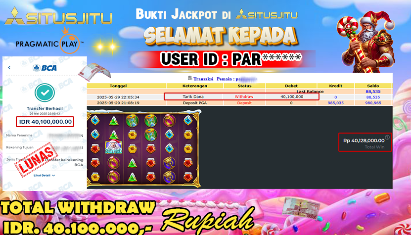 SITUSJITU id : PAR**** JACKPOT MENANG BESAR DI GATES OF OLYMPUS XMAS 1000 PRAGMATIC PLAY Rp.40.100.000 ,- LUNAS