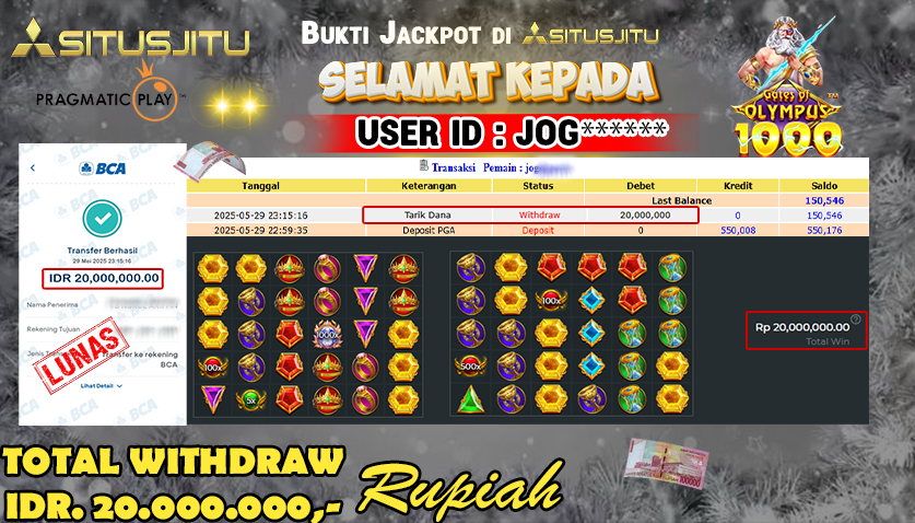 SITUSJITU id : JOG******* JACKPOT SLOT GATES OF OLYMPUS 1000 Rp.20.000.000 ,- LUNAS