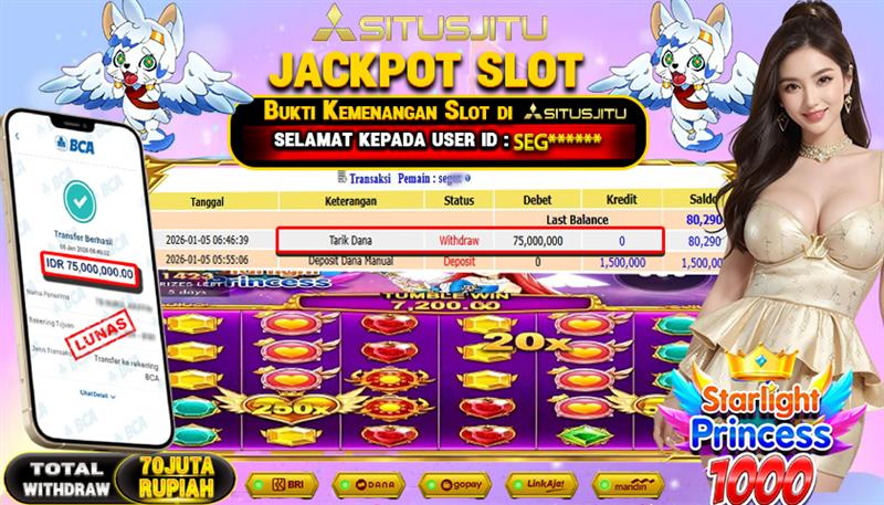 SITUSJITU  id : SEG***** JACKPOT SLOT STARLIGHT PRINCESS 1000 PRAGMATIC PLAY Rp.75.000.000,- LUNAS