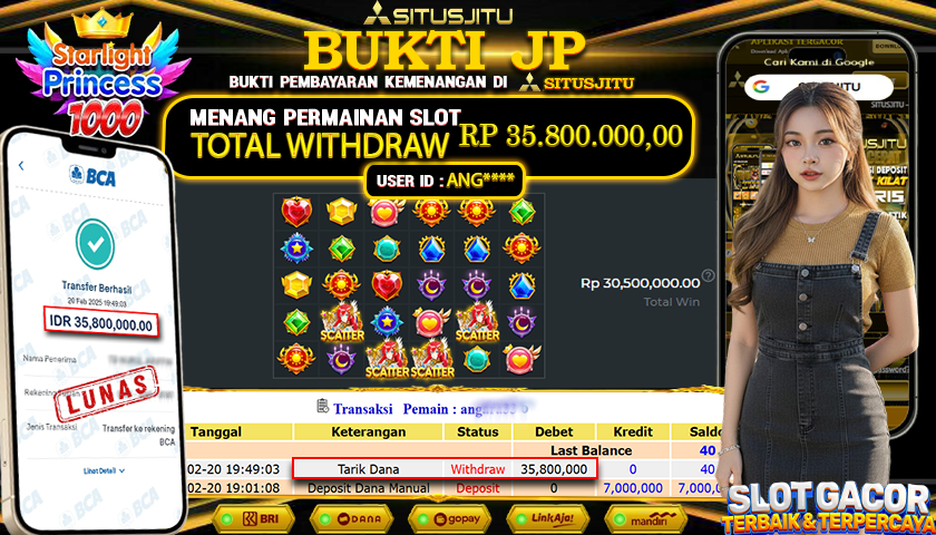 SITUSJITU id : ANG**** JACKPOT SLOT Starlight Princess 1000  PRAGMATIC PLAY TOTAL WITHDRAW  Rp.35.800.000 ,- LUNAS