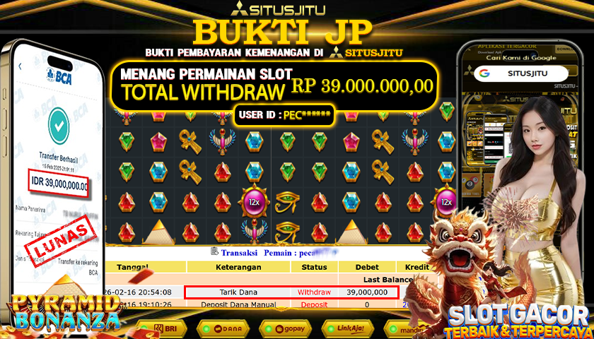 SITUSJITU id : PEC***** JACKPOT SLOT PYRAMID BONANZA PRAGMATIC PLAY TOTAL WITHDRAW  Rp.39.000.000 ,- LUNAS