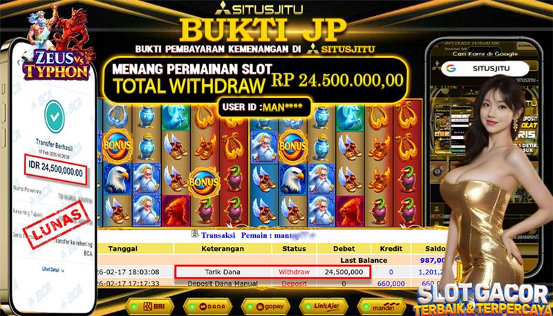 SITUSJITU id : MAN***** JACKPOT SLOT  ZEUS VS TYPHON PRAGMATIC PLAY TOTAL WITHDRAW  Rp.24.500.000 ,- LUNAS