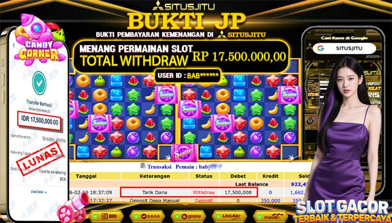 SITUSJITU id : BAB***** JACKPOT SLOT ANDY CORNER PRAGMATIC PLAY TOTAL WITHDRAW  Rp.17.500.000 ,- LUNAS