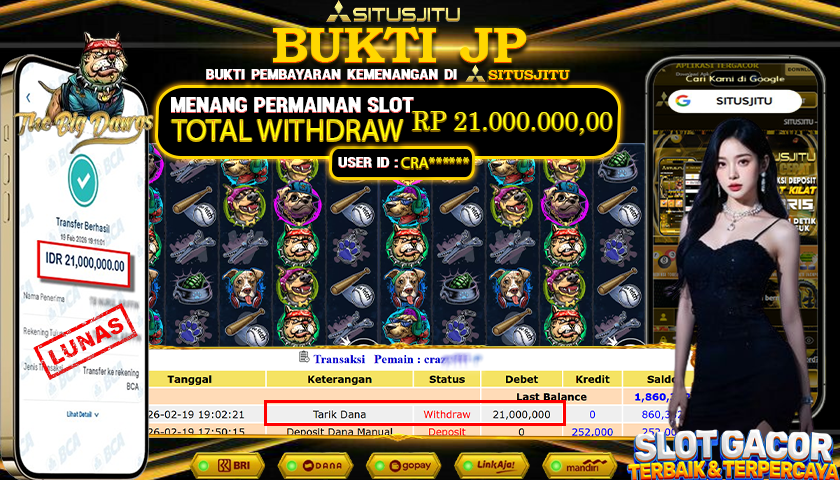 SITUSJITU id : CRA**** JACKPOT SLOT THE BIG DAWGS PRAGMATIC PLAY TOTAL WITHDRAW  Rp.21.000.000 ,- LUNAS