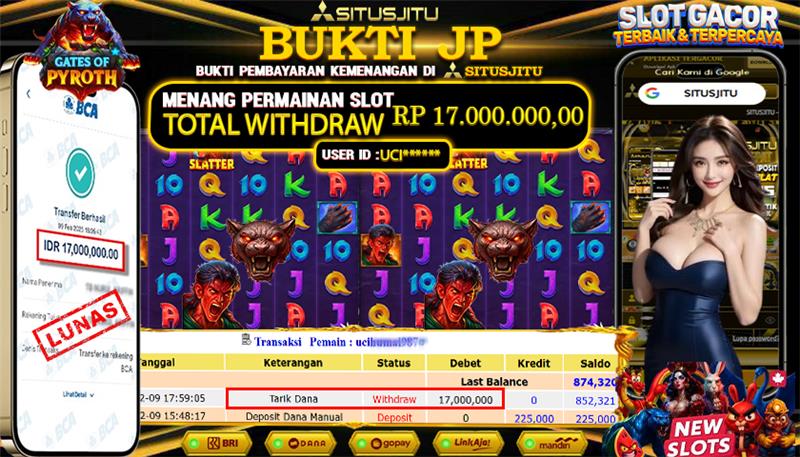 SITUSJITU id : UCI***** JACKPOT SLOT GATES OF PYROTH PRAGMATIC PLAY TOTAL WITHDRAW  Rp.17.000.000 ,- LUNAS