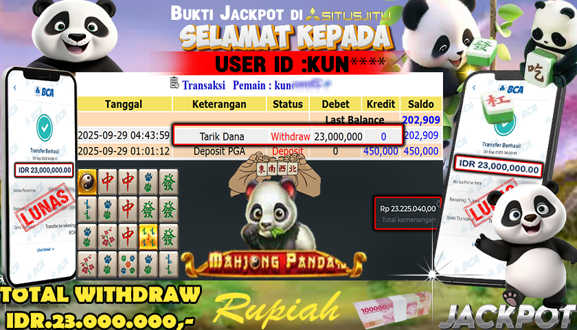SITUSJITU  id : KUN**** JACKPOT SLOT MAHJONG PANDA PRAGMATIC  PLAY Rp. 23.000.000 ,- LUNAS