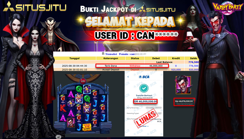 SITUSJITU  id : CAN****** MENANG BESAR DI SLOT VAMPY PARTY PRAGMATIC PLAY DENGAN TOTAL WITHDRAW Rp.46.000.000 ,- LUNAS