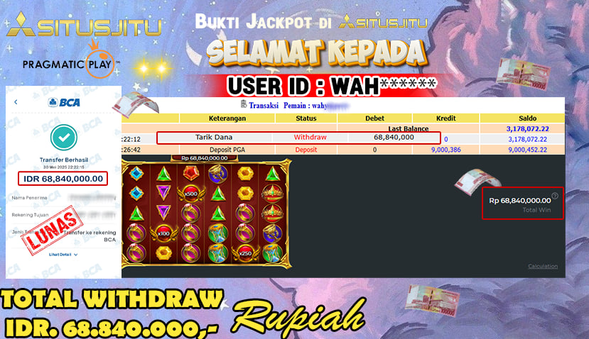 SITUSJITU id : WAH*** MENANG BESAR DI SLOT GATES OF OLYMPUS SUPPER SCATER DENGAN TOTAL WITHDRAW Rp. 68.840.000 ,- LUNAS