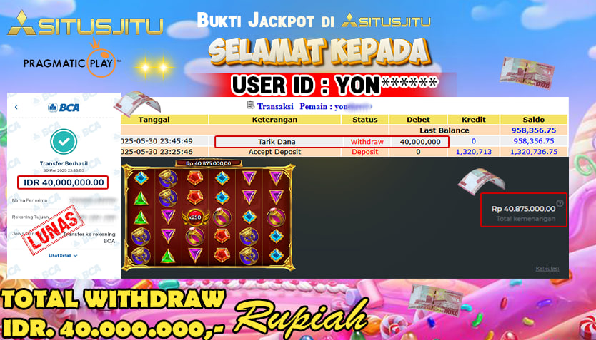SITUSJITU id : YON******* JACKPOT SLOT GATES OF OLYMPUS SUPER SCATTER Rp.40.000.000 ,- LUNAS