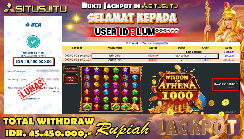 SITUSJITU id : LUM****** JACKPOT SLOT WISDOM OF ANTHENA 1000 PRAGMATIC PLAY Rp.45.450.000 ,- LUNAS