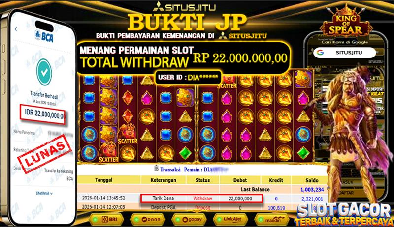 SITUSJITU id : DIA***** JACKPOT SLOT KING OF SPEAR PRAGMATIC PLAY Rp.22.000.000 ,- LUNAS