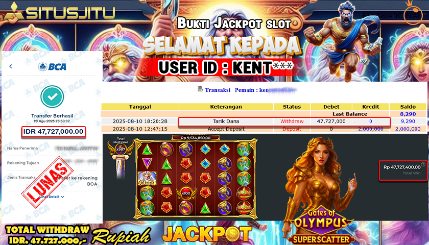 SITUSJITU id :  KEN**** JACKPOT SLOT GATES OF OLYMPUS SUPER SCATTER Rp.47.727.000 ,- LUNAS