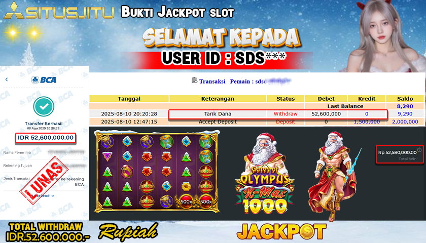 SITUSJITU id :  SDS**** JACKPOT SLOT GATES OF OLYMPUS Rp.52.600.000 ,- LUNAS
