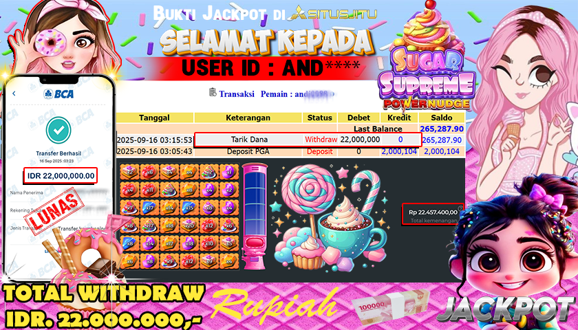 SITUSJITU  id : AND***** JACKPOT SLOT SUGAR SUPREME POWERNUDGE PRAGMATIC  PLAY Rp. 22.000.000 ,- LUNAS