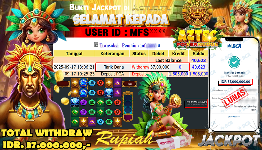 SITUSJITU  id : MFS***** JACKPOT SLOT AZTEC POWERNUDGE PRAGMATIC  PLAY Rp. 37.000.000 ,- LUNAS