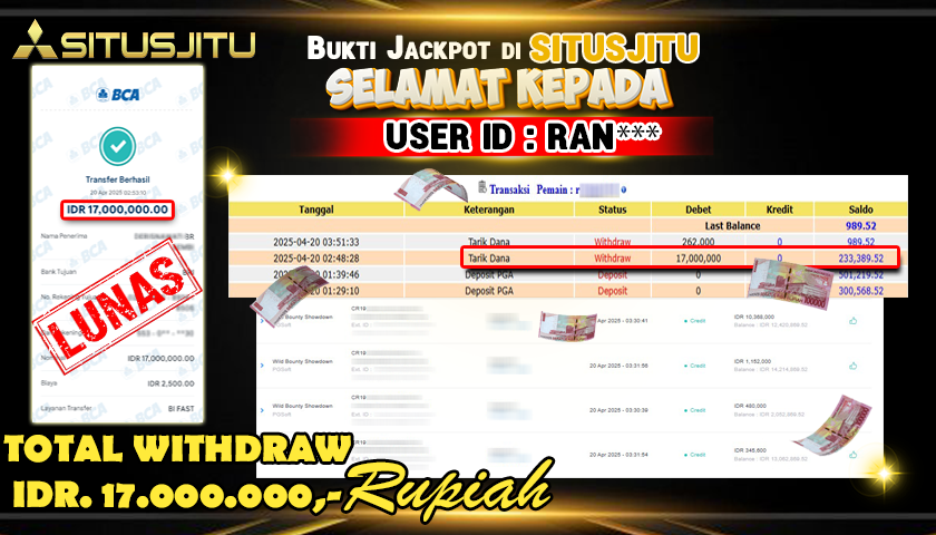 SITUSJITU id : RAN*** JACKPOT SLOT WILD BOUNTY SHADOW Rp.17.000.000 ,- LUNAS