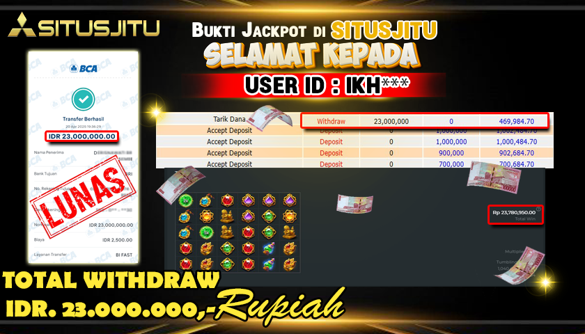 SITUSJITU id : IKH*** JACKPOT SLOT MANIA GATOT KACA Rp.23.000.000 ,- LUNAS