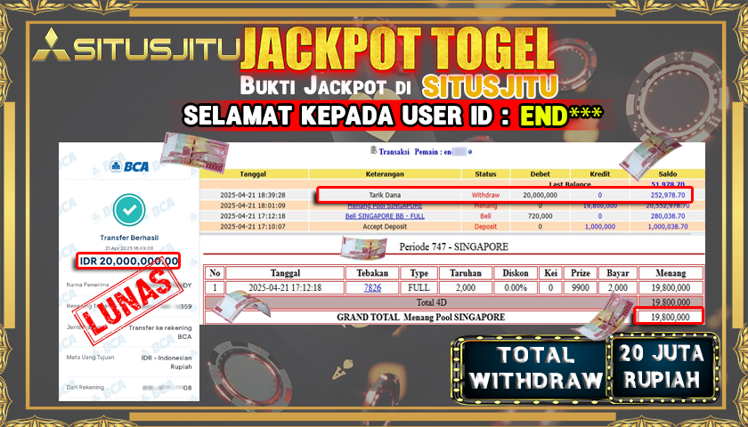 SITUSJITU id : END*** JACKPOT TOGEL SINGAPORE POOLS Rp.20.000.000 ,- LUNAS