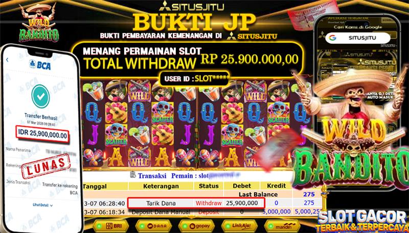 SITUSJITU id : SLOT***** JACKPOT SLOT  Wild bandito PG SOFT  TOTAL WITHDRAW  Rp.25.900.000 ,- LUNAS