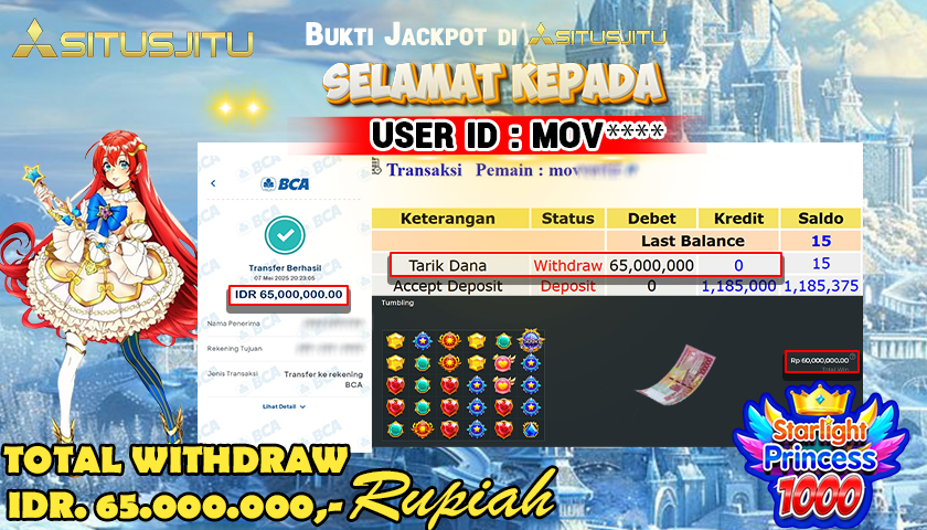 SITUSJITU id : MOV*** JACKPOT SLOT STARLIGHT PRINCESS 1000 Rp.65.000.000 ,- LUNAS