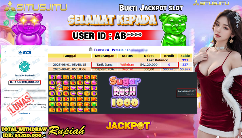SITUSJITU id : AB**** JACKPOT SLOT SUGAR RUSH 1000 Rp.54.120.000 ,- LUNAS