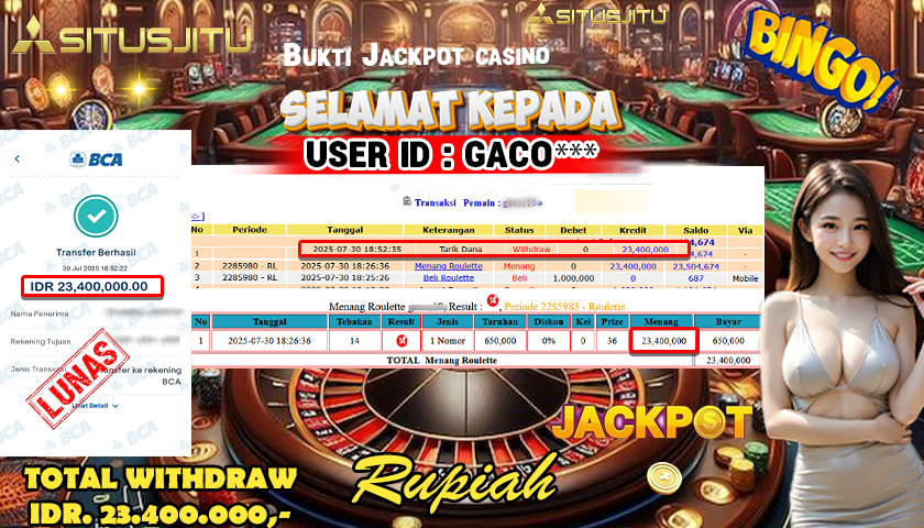 SITUSJITU id : GACO*** KEMENANGAN BESAR PADA LIVEGAMES ROULETTE  Rp.23.400.000 ,- LUNAS