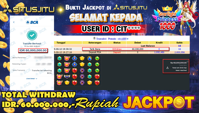 SITUSJITU  id : CIT**** MENANG BESAR DI SLOT STARLIGHT PRINCESS  1000 PRAGMATIC PLAY DENGAN TOTAL WITHDRAW Rp.60.000.000 ,- LUNAS