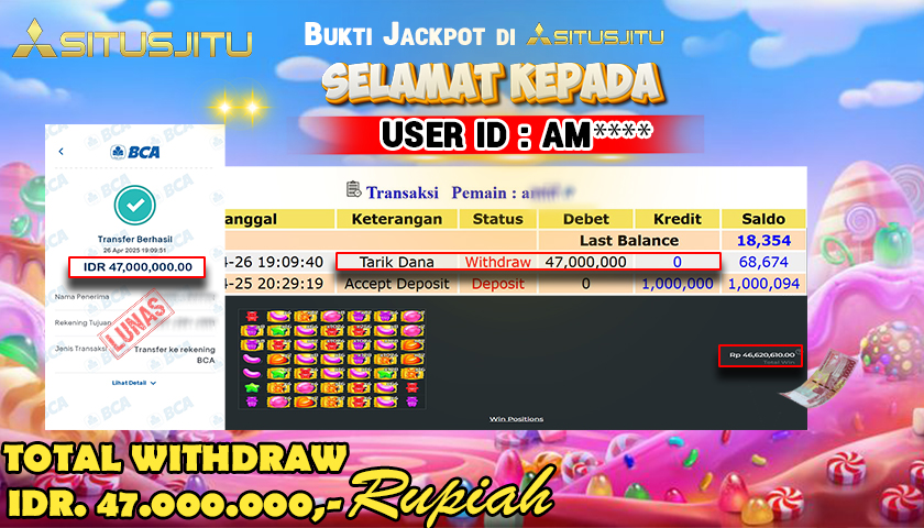 SITUSJITU id : AM*** JACKPOT MENANG BESAR DI SUGAR RUSH 1000 PRAGMATIC PLAY Rp.47.000.000 ,- LUNAS