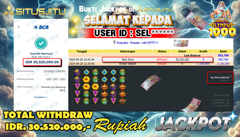 SITUSJITU id : SEL******* JACKPOT SLOT GATES OF OLYMPUS 1000 Rp.30.520.000 ,- LUNAS