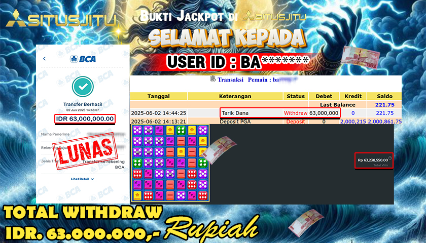 SITUSJITU id : BAS******** JACKPOT MENANG BESAR DI FRUIT PARTY DICE PRAGMATIC PLAY Rp.63.000.000 ,- LUNAS